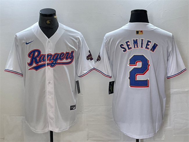 Men's Texas Rangers #2 Marcus Semien White Gold Cool Base Stitched Baseball Jersey